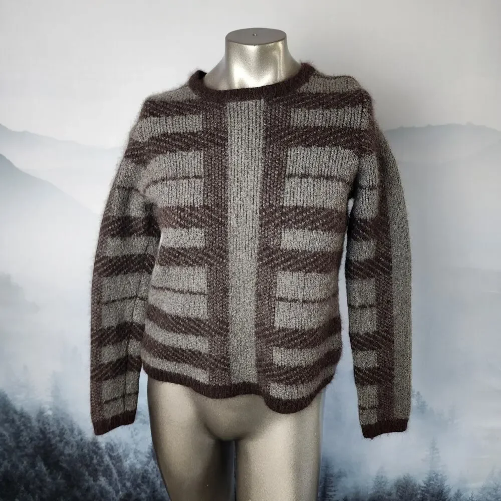 Ann Taylor Rabbit Hair Alpaca Wool Striped Crew Neck Sweater | Women's Medium